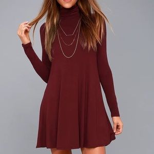 Lulu’s Long Sleeve Turtleneck Swing Dress - Wine